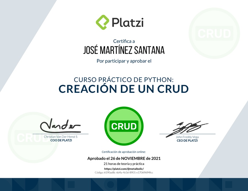 Diploma del Curso Práctico de Python: Creación de un CRUD