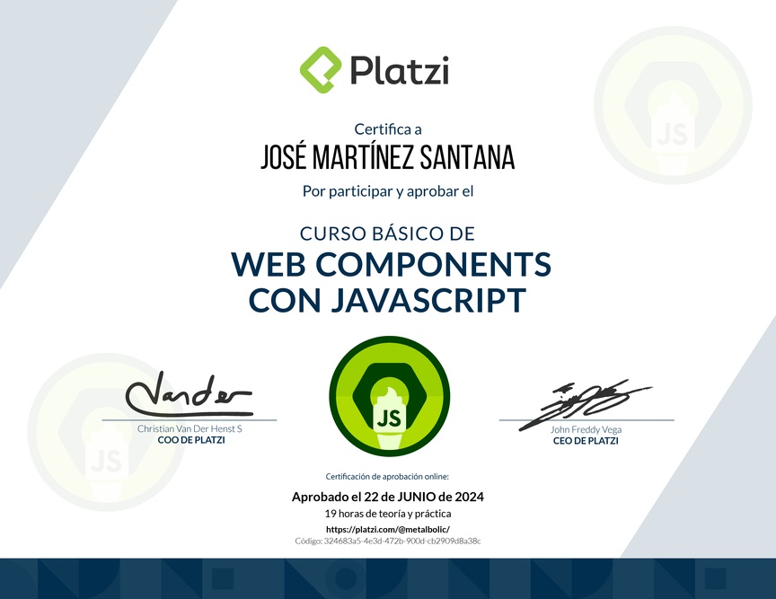 Diploma del Curso de JavaScript: Web Components