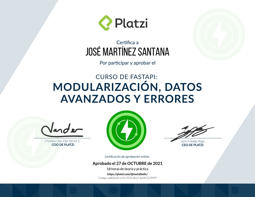 Diploma del Curso de FastAPI: Modularización, Datos y Errores