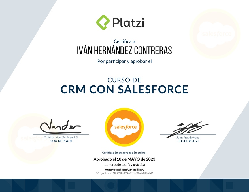 Diploma del Curso de CRM con Salesforce