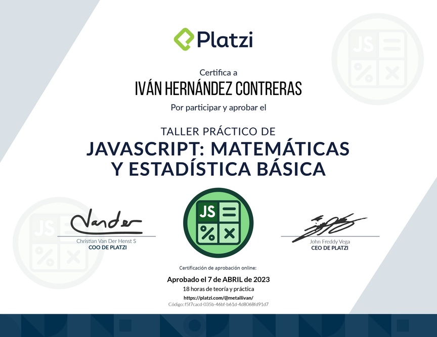Diploma de Taller Práctico de JavaScript: Matemáticas y Estadística Básica