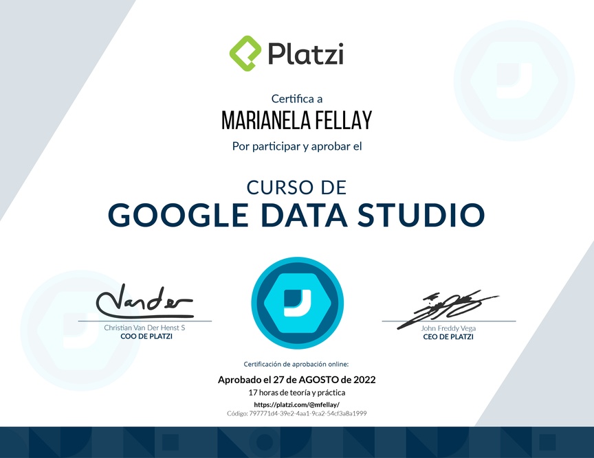 Diploma del Curso de Google Data Studio