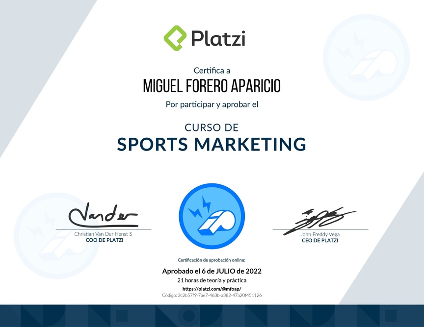 Diploma del Curso de Marketing Deportivo