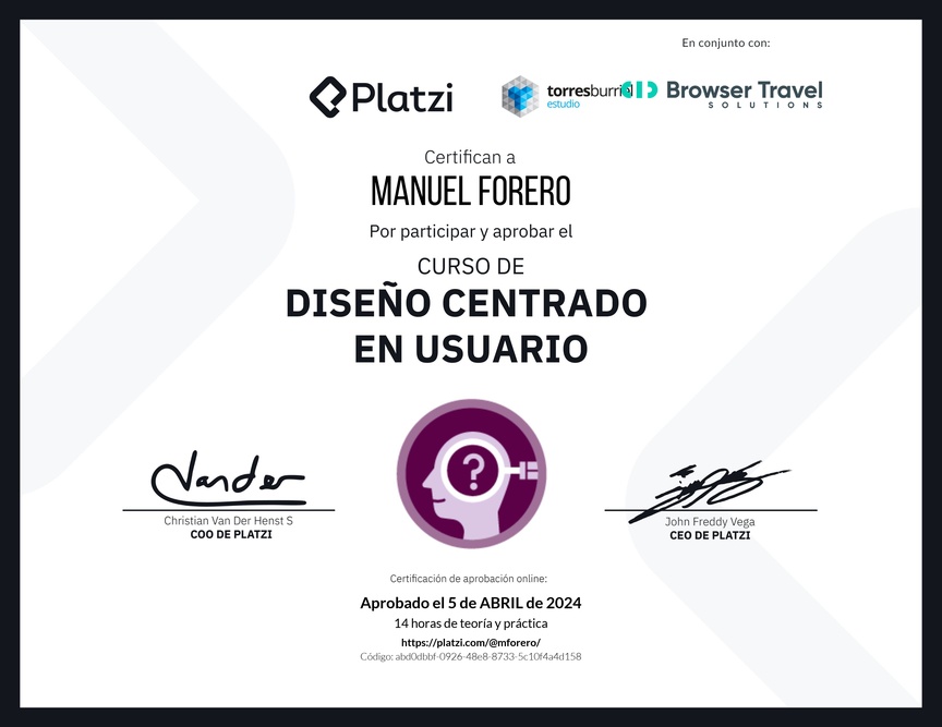 Diploma del Curso de Diseño Centrado en Usuario