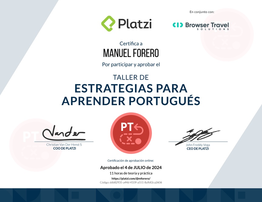 Diploma de Audiotaller de Estrategias para Aprender Portugués