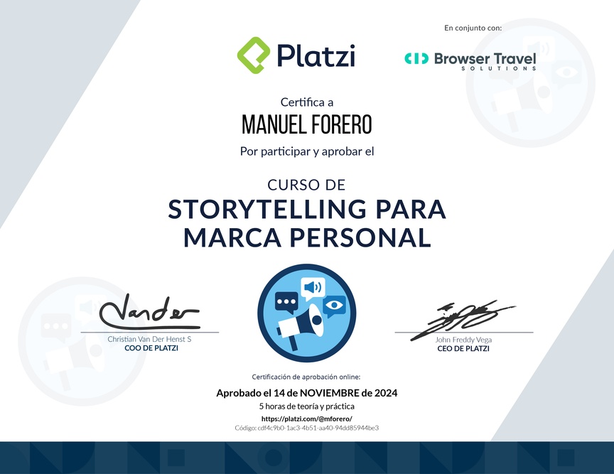 Diploma del Curso de  Storytelling para  Marca Personal
