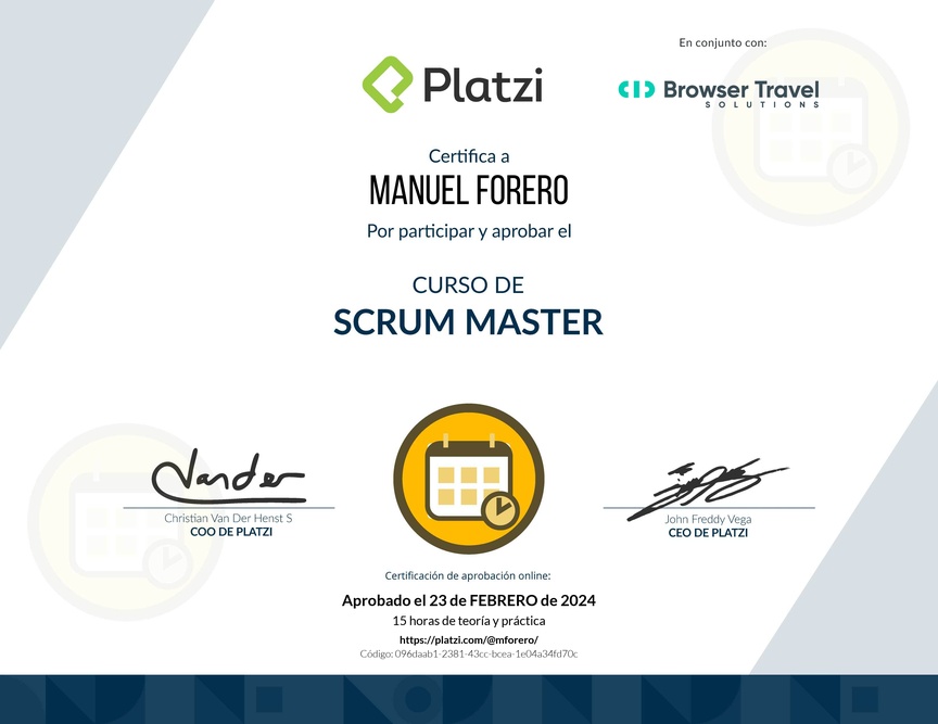 Diploma del Curso de Scrum Master