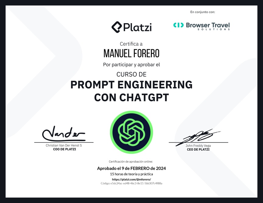 Diploma del Curso de Prompt Engineering con ChatGPT