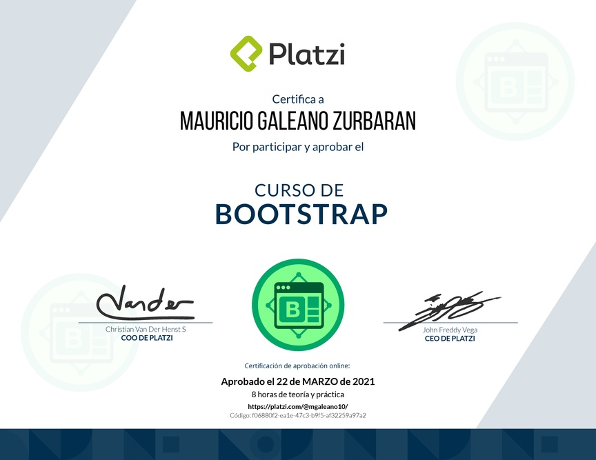 Diploma del Curso de Bootstrap 4