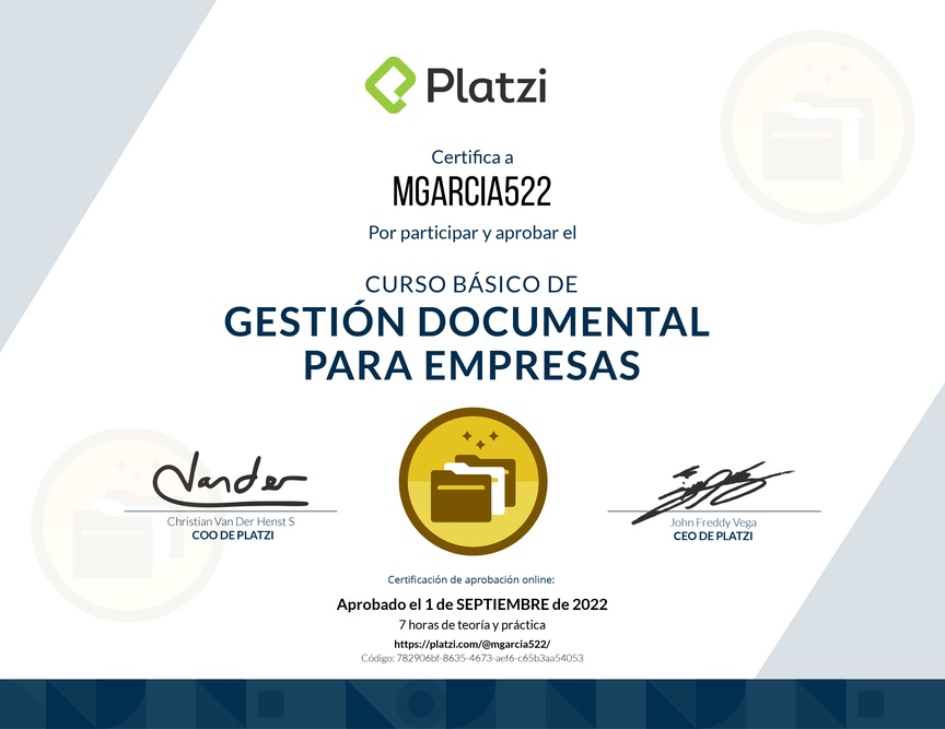 Diploma del Curso Básico de Gestión Documental para Empresas