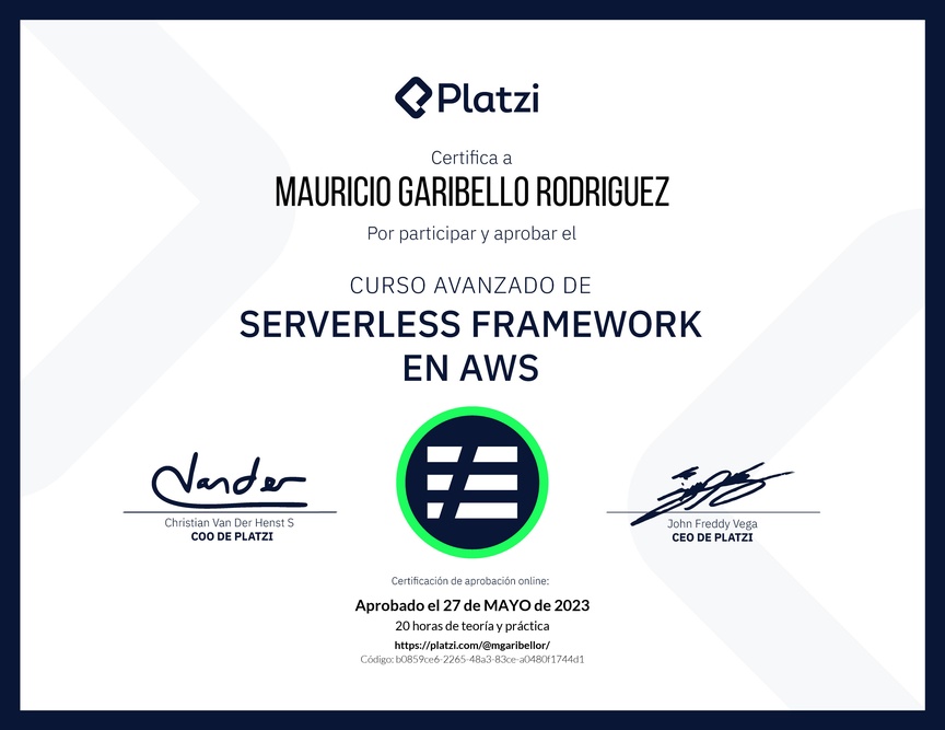 Diploma del Curso Avanzado de Serverless Framework en AWS