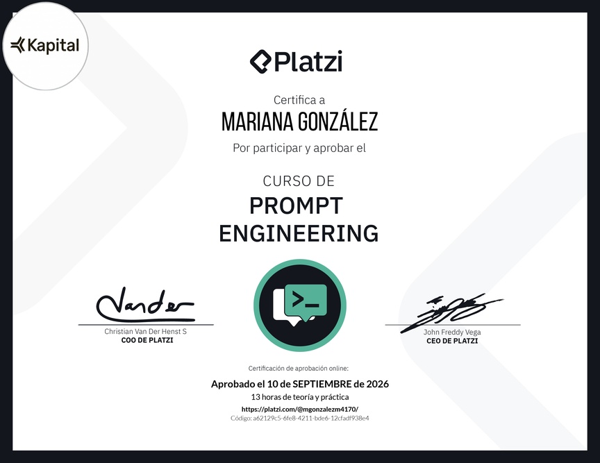 Diploma del Curso de Prompt Engineering