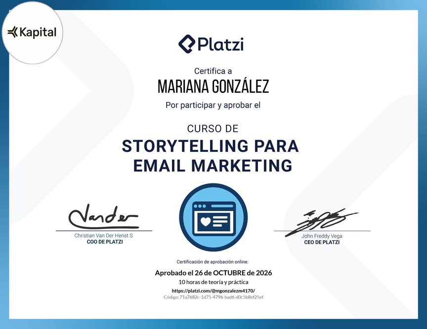 Diploma del Curso de Técnicas de Storytelling en Email Marketing