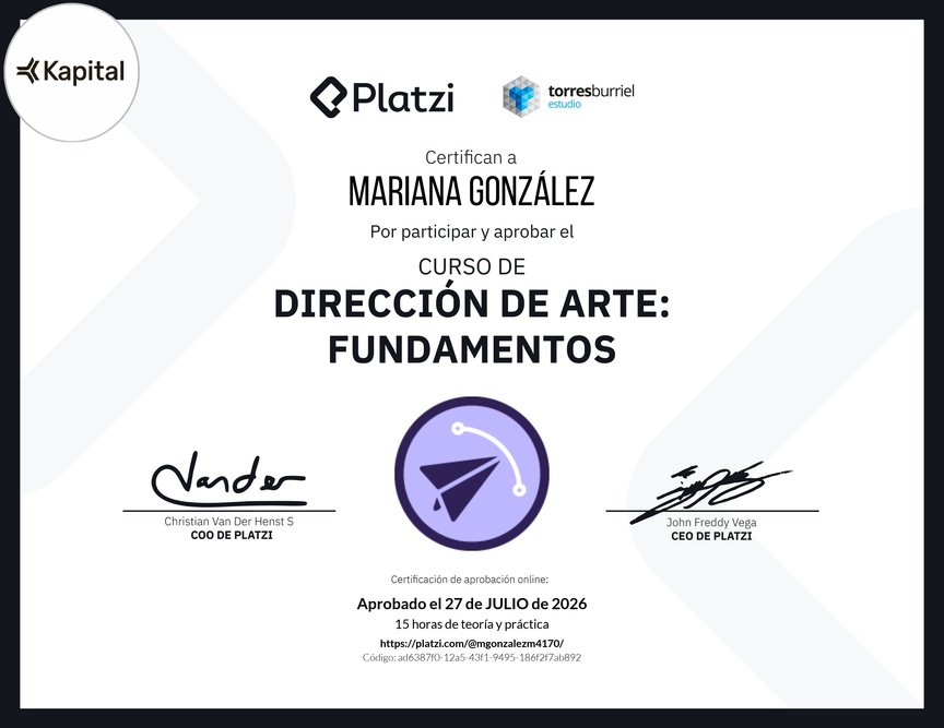 Diploma del Curso de Dirección de Arte: Fundamentos