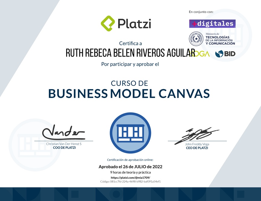 Diploma del Curso de Business Model Canvas