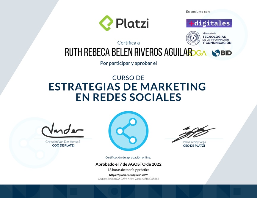 Diploma del Curso de Estrategias de Marketing en Redes Sociales