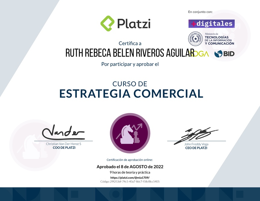 Diploma del Curso de Estrategia Comercial (2018)