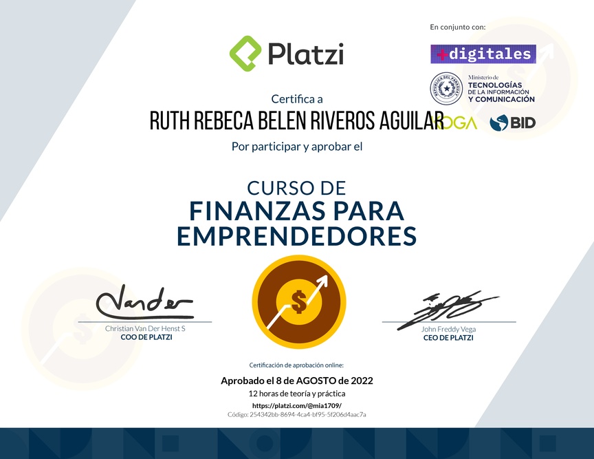 Diploma del Curso de Finanzas para Emprendedores