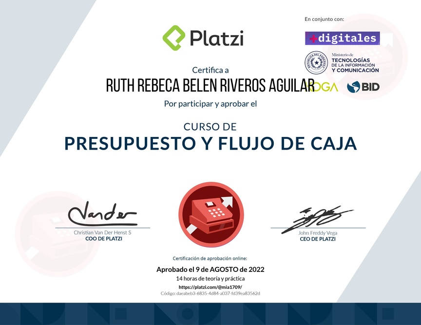 Diploma del Curso de Presupuesto y Flujo de Caja