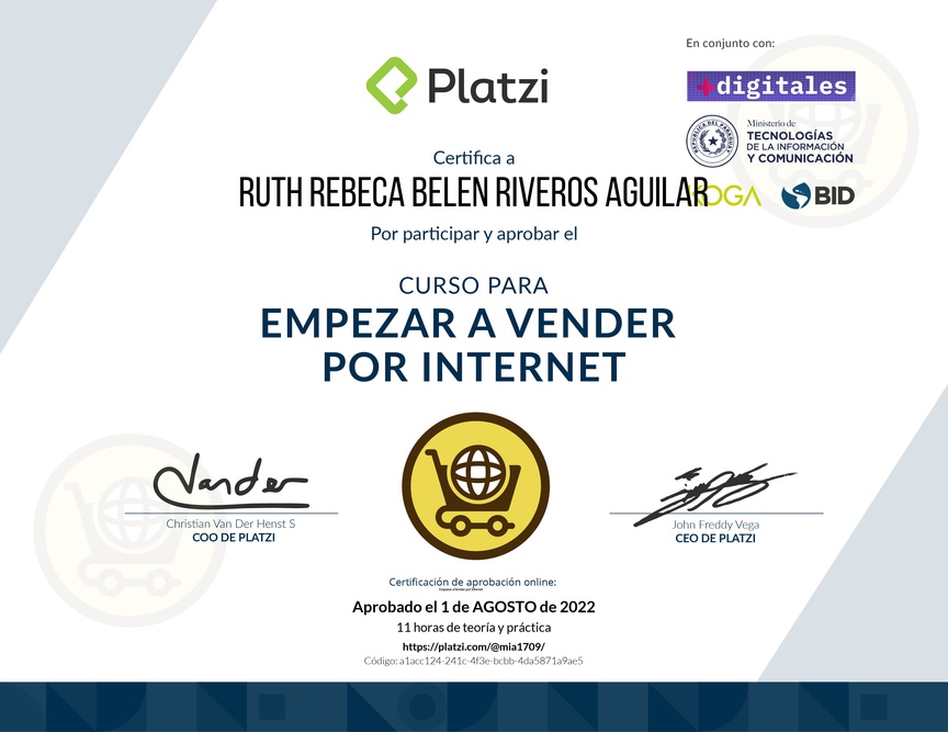 Diploma del Curso para Empezar a Vender por Internet