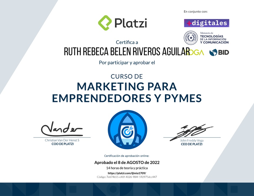 Diploma del Curso de Marketing para Emprendedores y PyMes