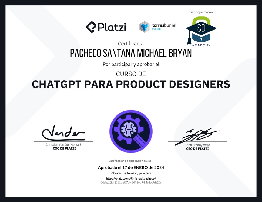 Diploma del Curso de ChatGPT para Product Designers: Diseño asistido por AI