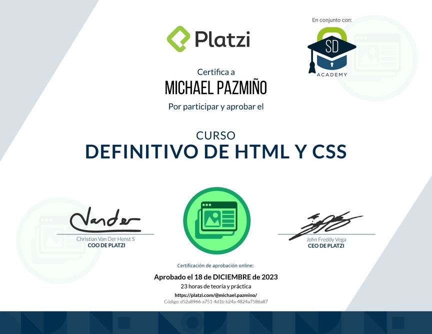 Diploma del Curso Definitivo de HTML y CSS