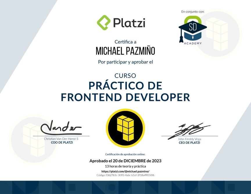 Diploma del Curso Práctico de Frontend Developer