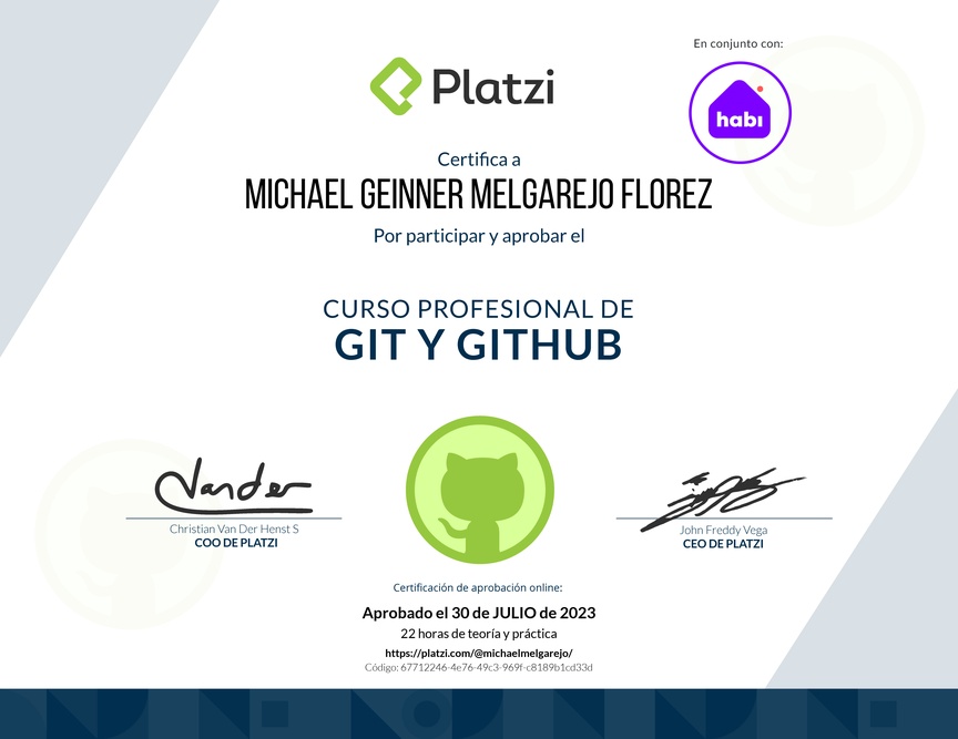 Diploma del Curso Profesional de Git y GitHub
