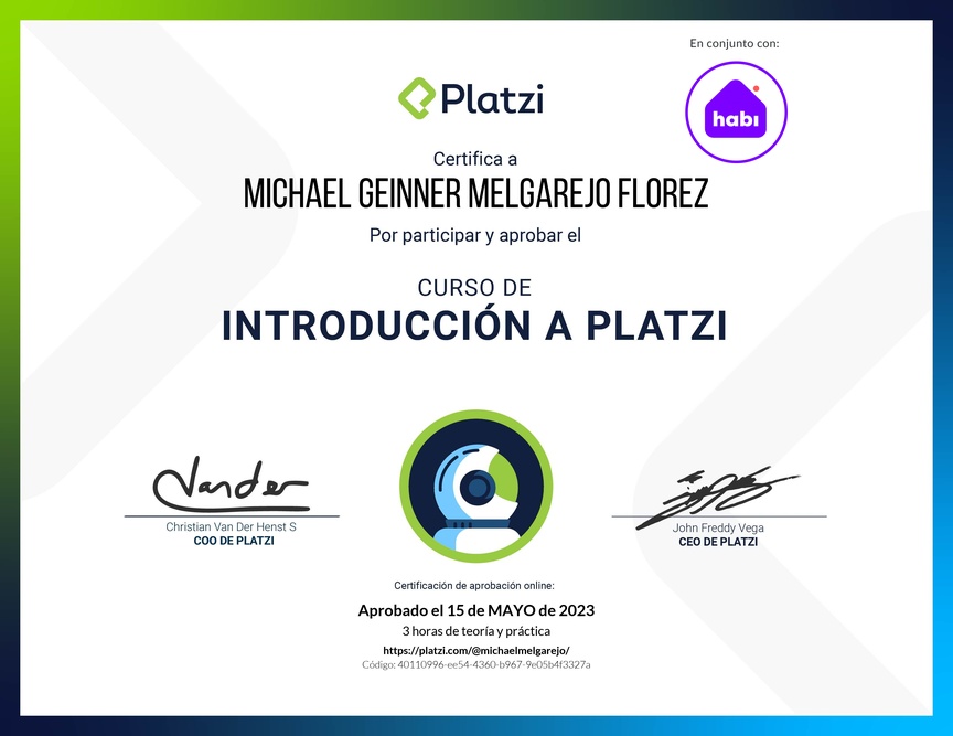 Diploma del Curso de Introducción a Platzi