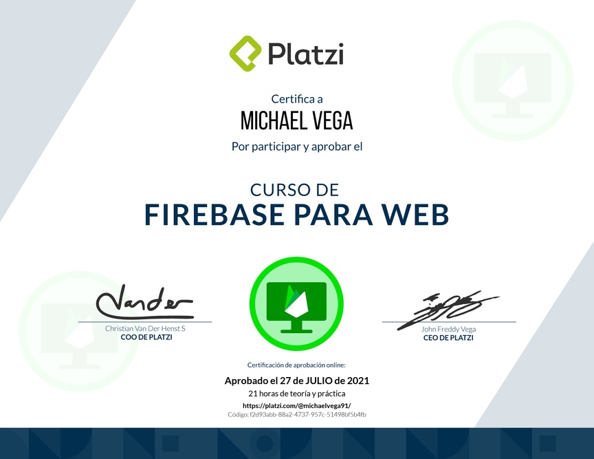 Diploma del Curso de Firebase 5 para Web