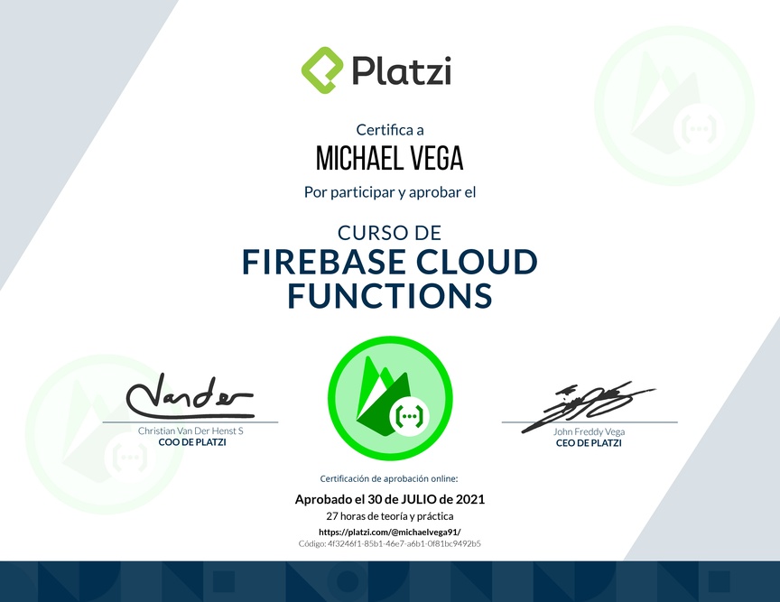 Diploma del Curso de Firebase 5: Cloud Functions