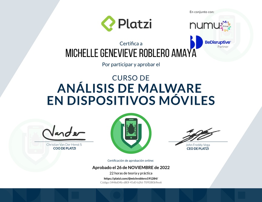Diploma del Curso de Análisis de Malware para Dispositivos Móviles