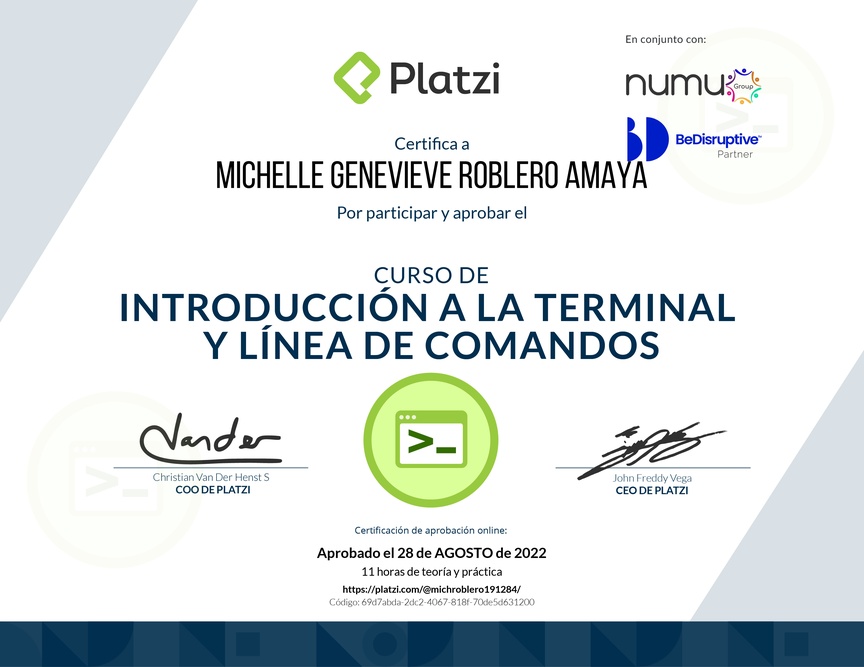 Diploma del Curso de Introducción a la Terminal y Línea de Comandos