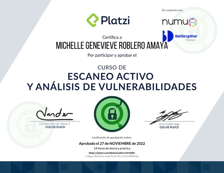 Diploma del Curso de Escaneo Activo y Análisis de Vulnerabilidades