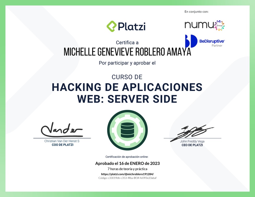 Diploma del Curso de Hacking: Aplicaciones Web Server Side