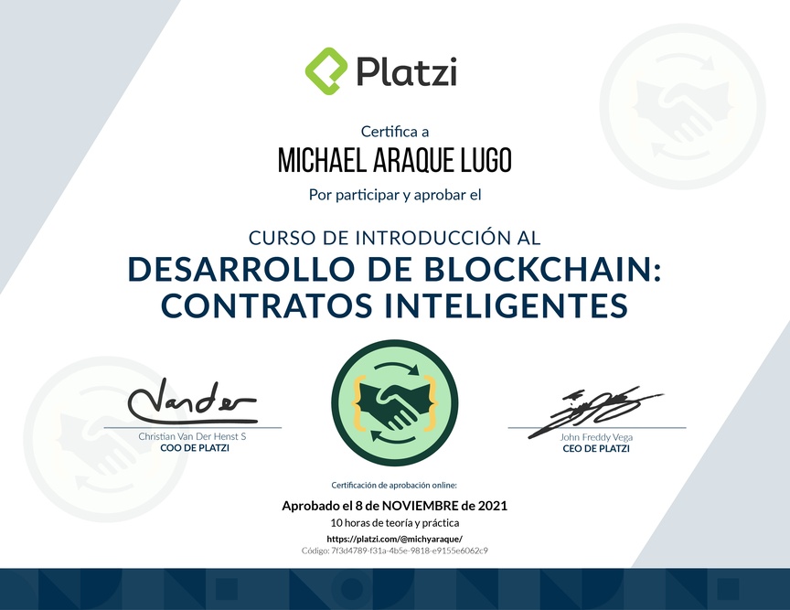 Diploma del Curso de Introducción al Desarrollo Blockchain: Smart Contracts