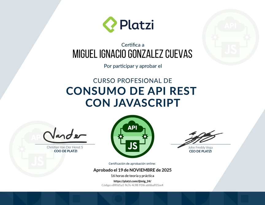 Diploma del Curso de API REST con Javascript: Performance y Usabilidad