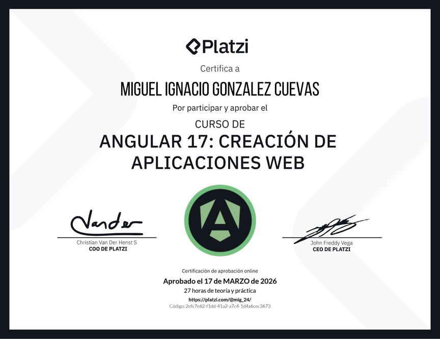 Diploma del Curso de Angular: Creación de Aplicaciones Web