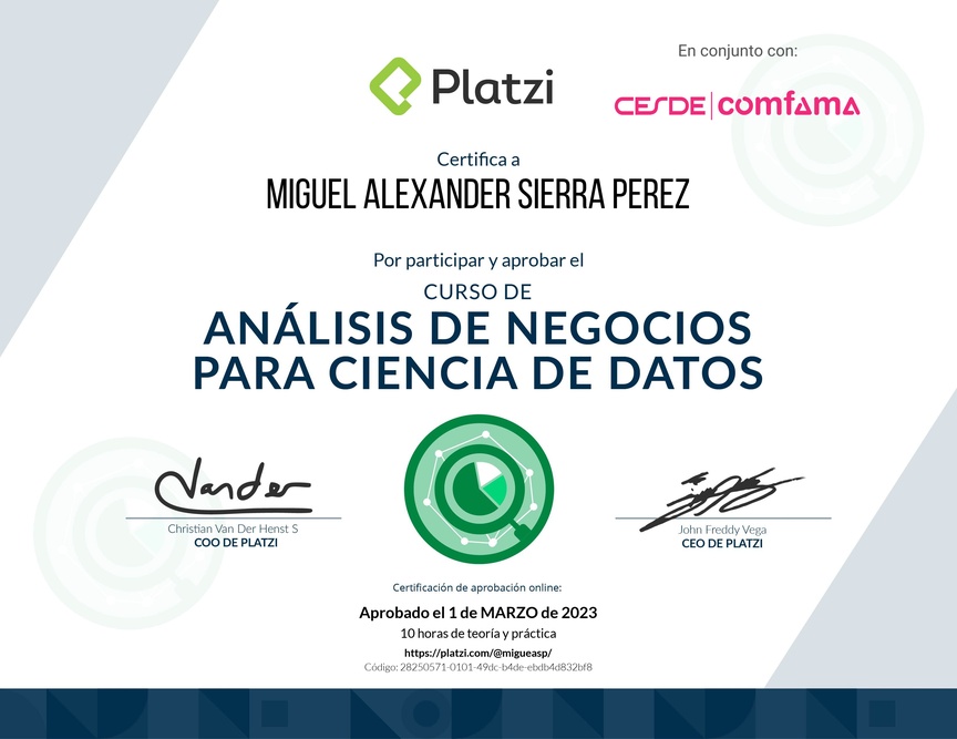 Diploma del Curso de Análisis de Negocios para Ciencia de Datos