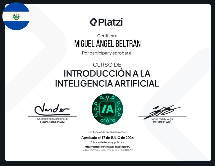 Diploma del Curso de Introducción a la Inteligencia Artificial