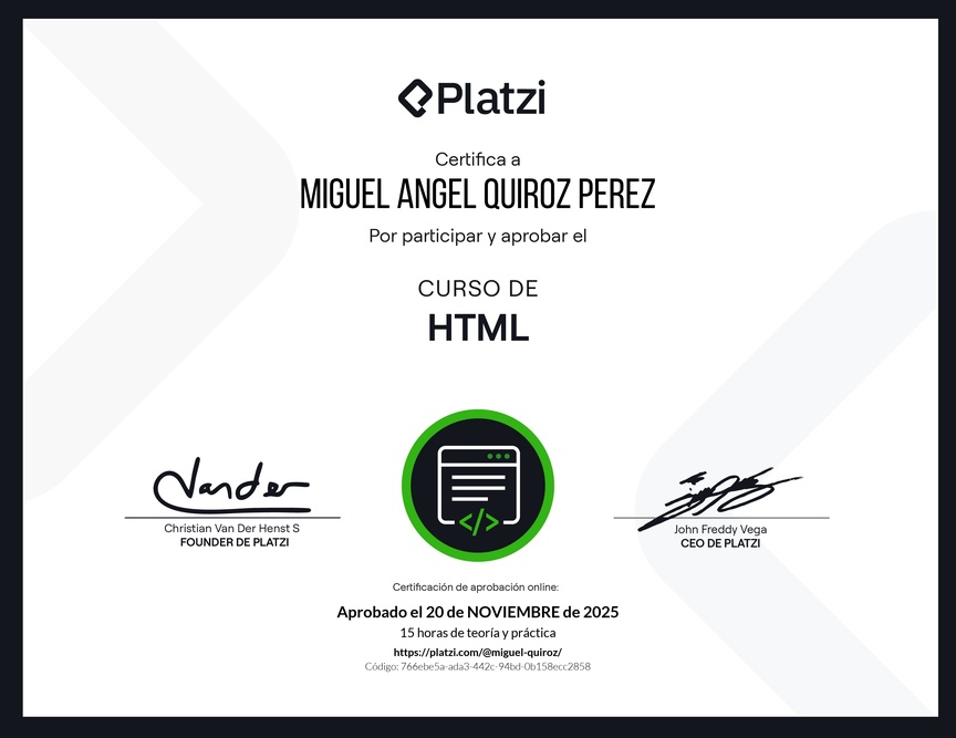 Diploma del Curso de HTML