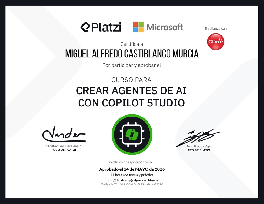 Diploma del Curso Gratis para Crear Agentes de AI con Copilot Studio