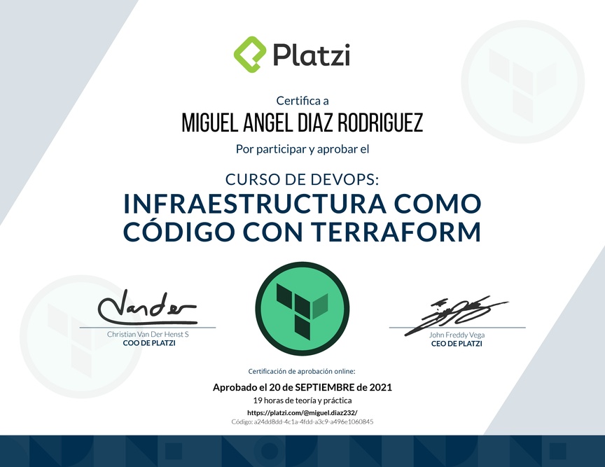 Diploma del Curso de Infraestructura Como Código con Terraform
