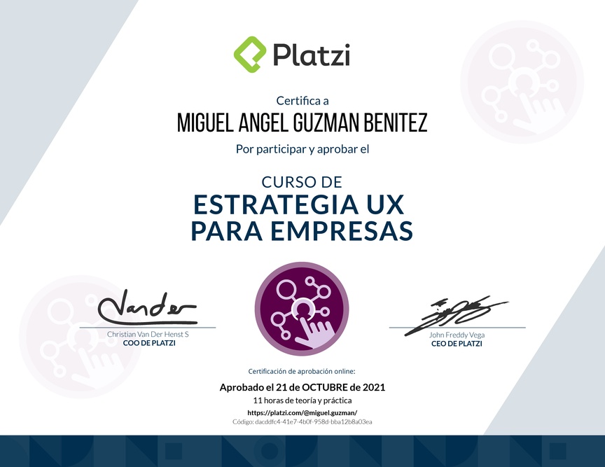 Diploma del Curso de Estrategias UX para Empresas
