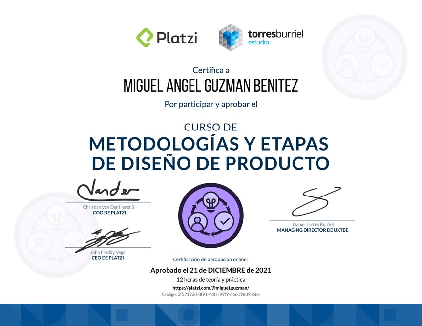 Diploma del Curso de Metodologías de Diseño de Productos Digitales
