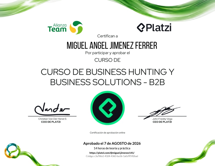 Diploma del Curso de Business Hunting y Business Solutions - B2B