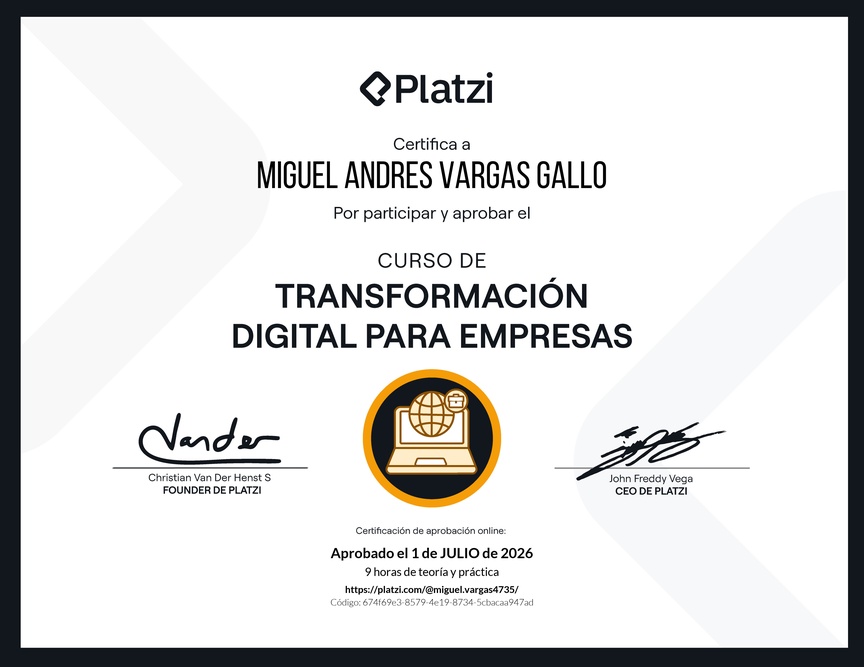 Diploma del Curso de Transformación Digital para Empresas