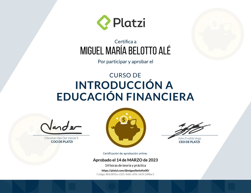 Diploma del Curso de Introducción a Educación Financiera