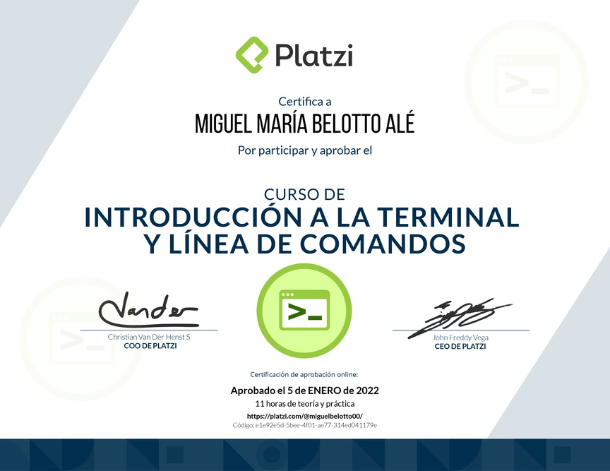 Diploma del Curso de Introducción a la Terminal y Línea de Comandos